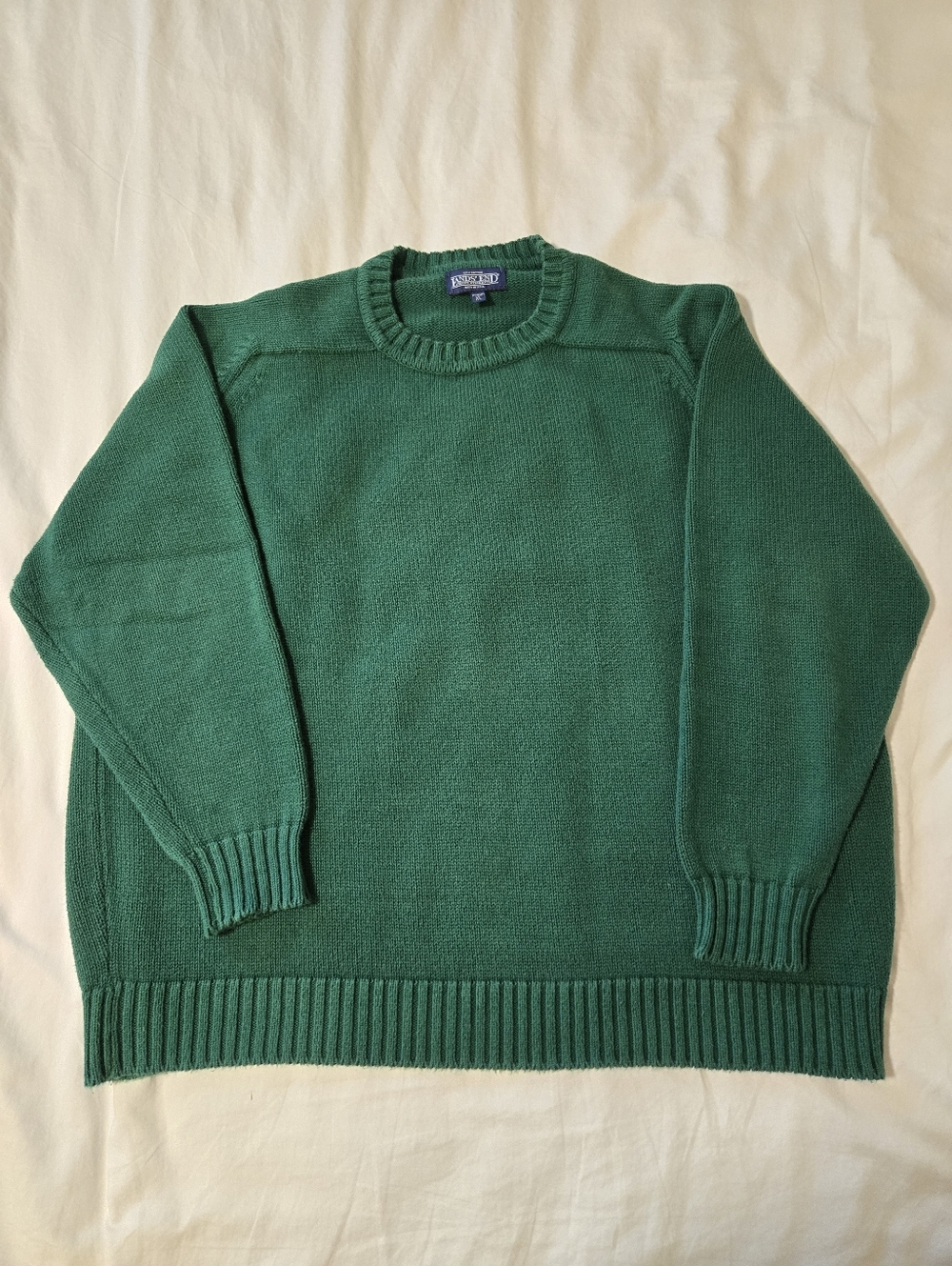 VTG Lands' End 100% Cotton Green Crewneck Sweater, Women's XL, Made in U.S.A.